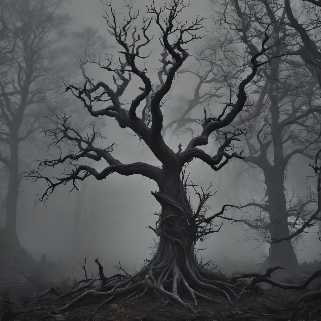Eerie Tree in Dark Fantasy Forest