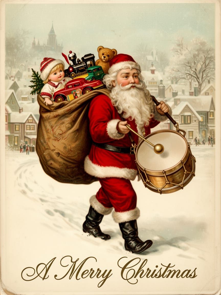 Vintage Santa Claus Christmas Postcard Illustration