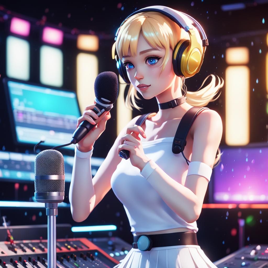 Anime Radio Host in Studio Lighting, 3D Art