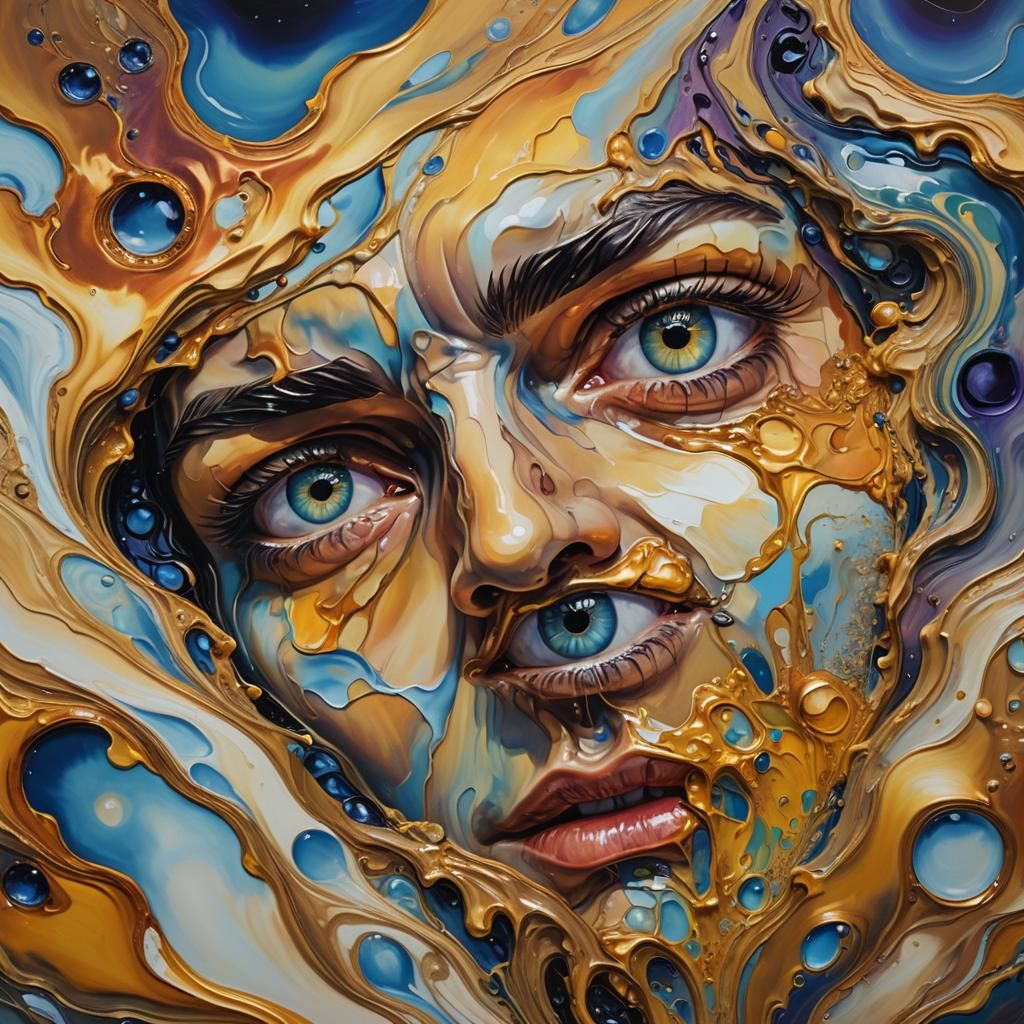 Surreal Melting Eyes in Dreamlike Oil Painting