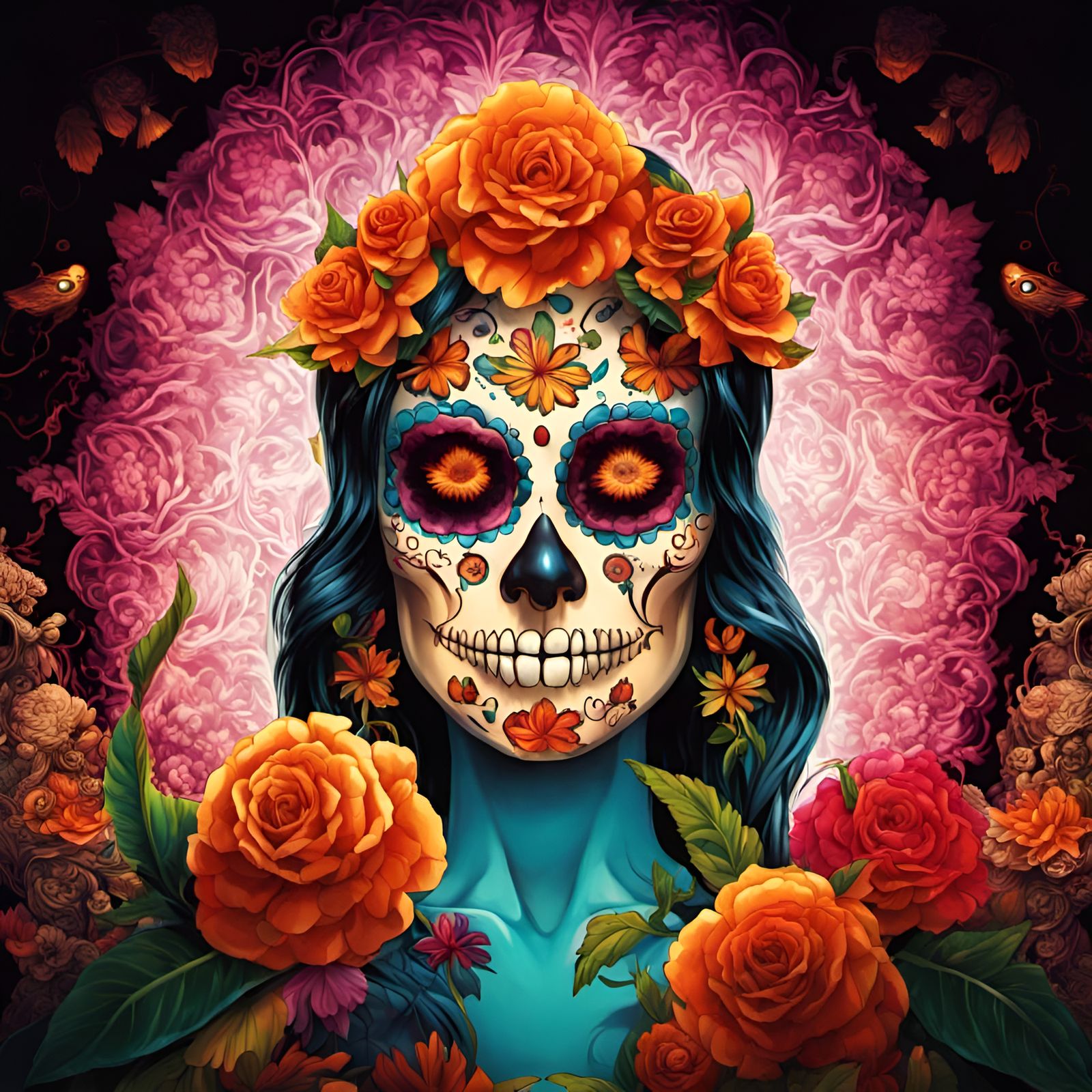 Dia de los Muertos Sugar Skull in Comic Book Style