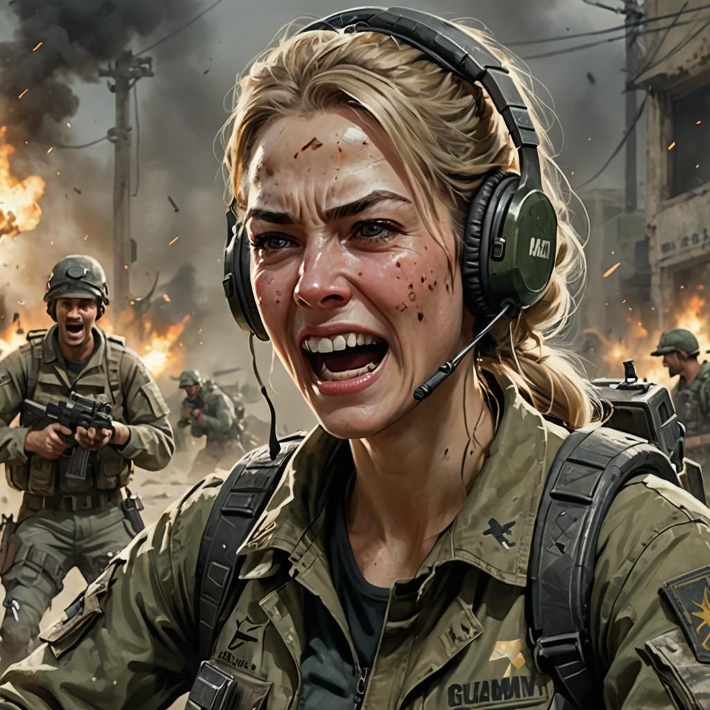 Gamer Girl Shouting EZ! as Photorealistic Oil Painting