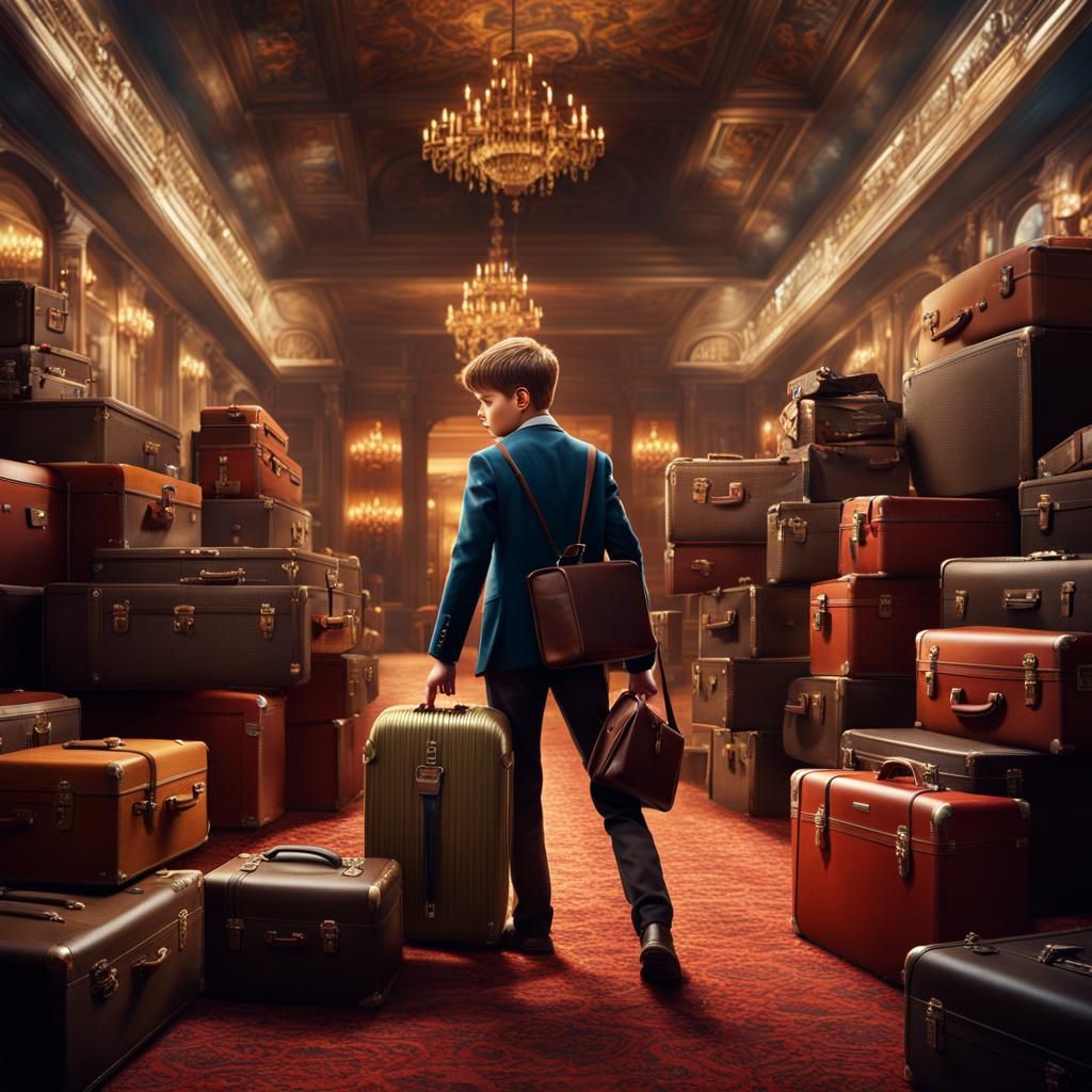 Hardworking Young Lobby Boy in Hotel Storeroom