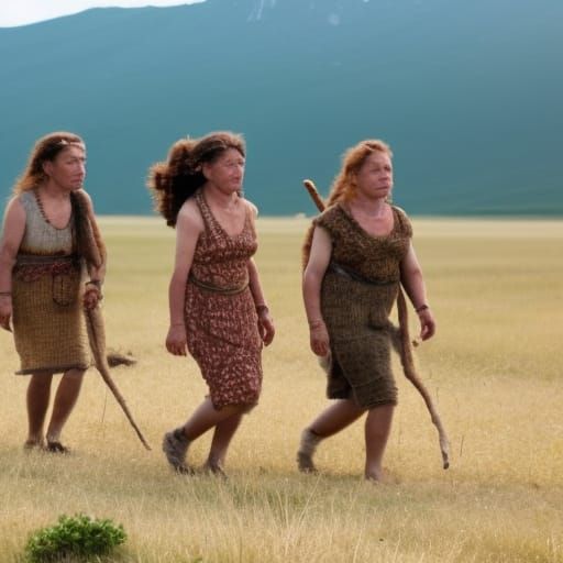 Neanderthal Women on the Steppe: A Close-Up Photograph