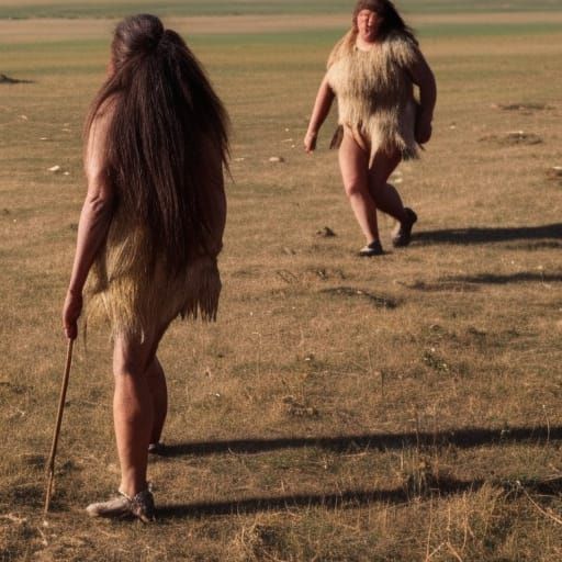 Neanderthal Women Walking Across the Steppe