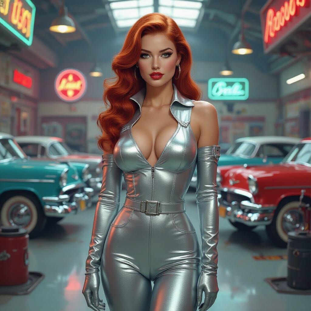Retro-Futuristic Pin-Up in Neo-Noir Garage
