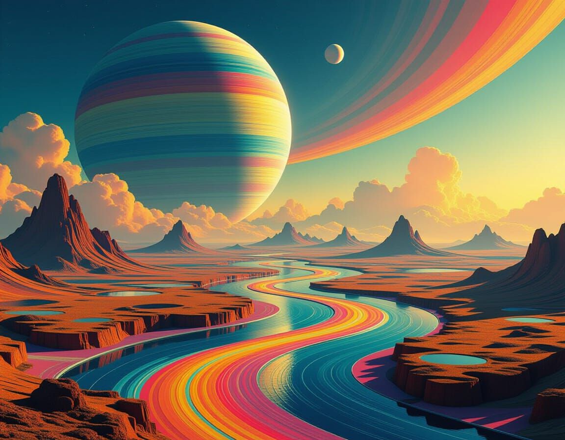 Surreal Exoplanet Landscape in Biopunk Style