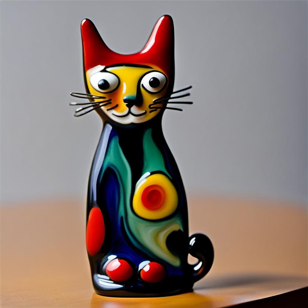 Philip Glass and Cat: Enameled Glass Figurine