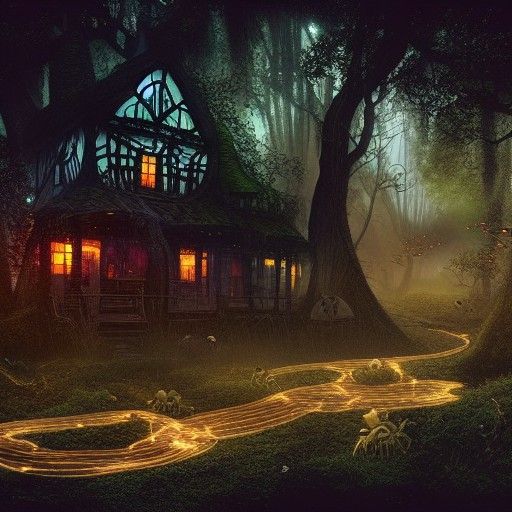 Witch's House in Swamp with Fireflies