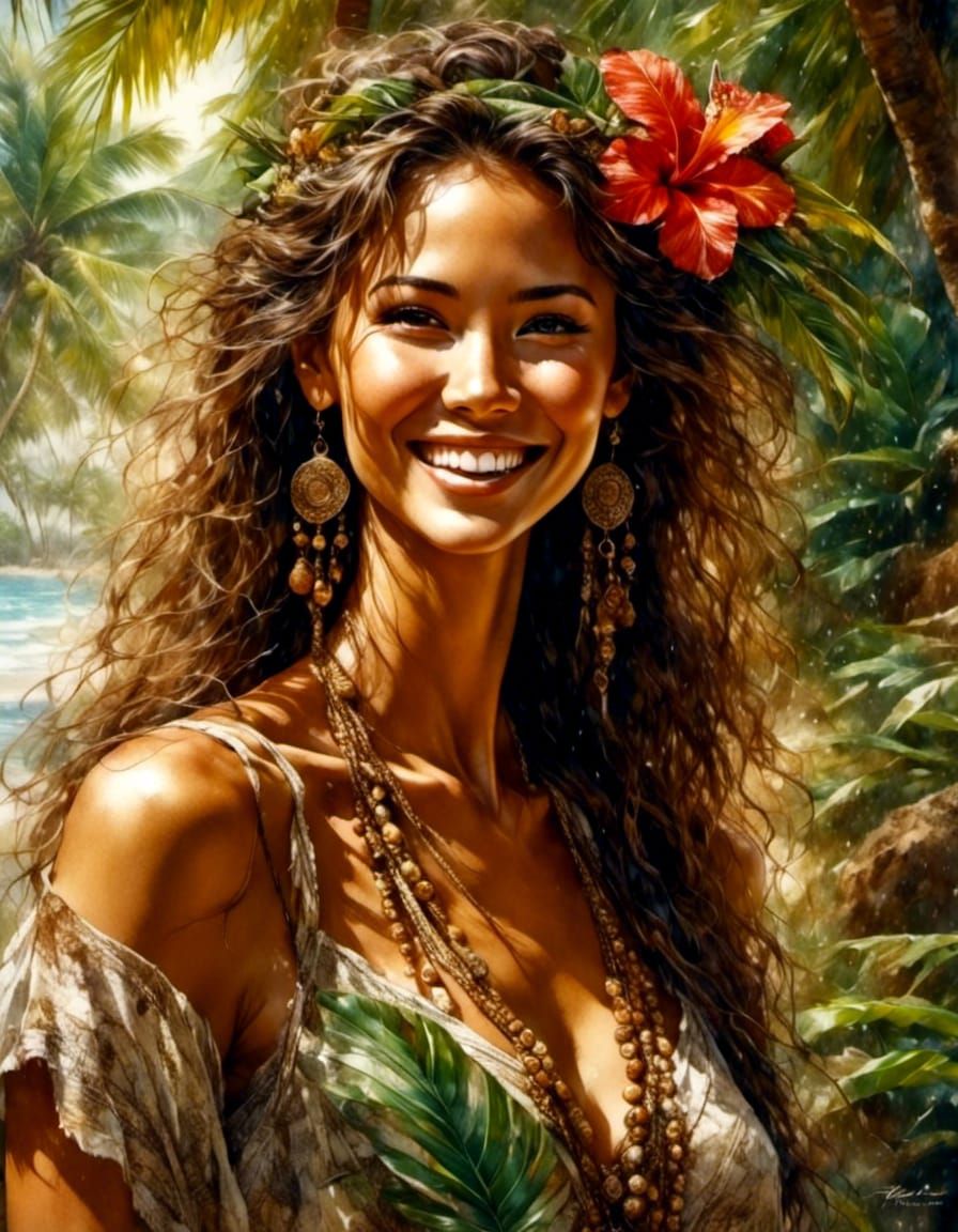 Beautiful Hawaiian Woman Portrait by Luis Royo