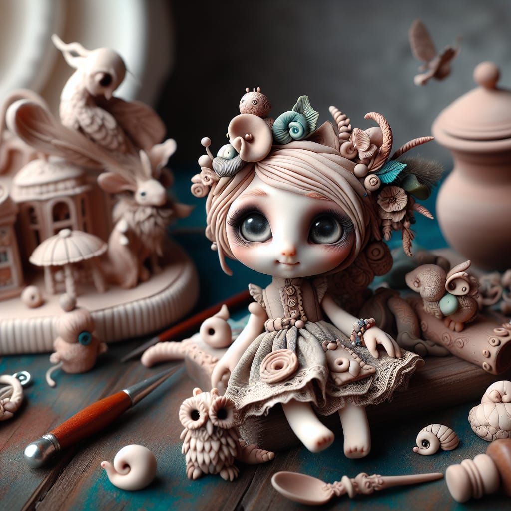 Handmade Fantasy Art Doll: Polymer Clay Sculpture