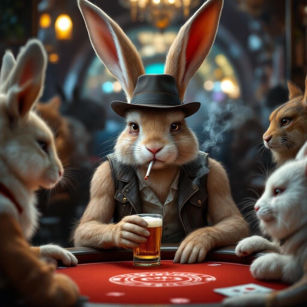 Rabbit Gambler Portrait in Fantasy Realism Style