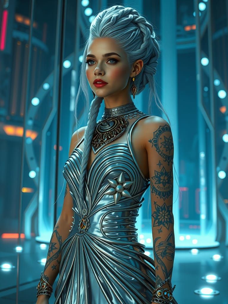 Alien Princess in Futuristic Cityscape