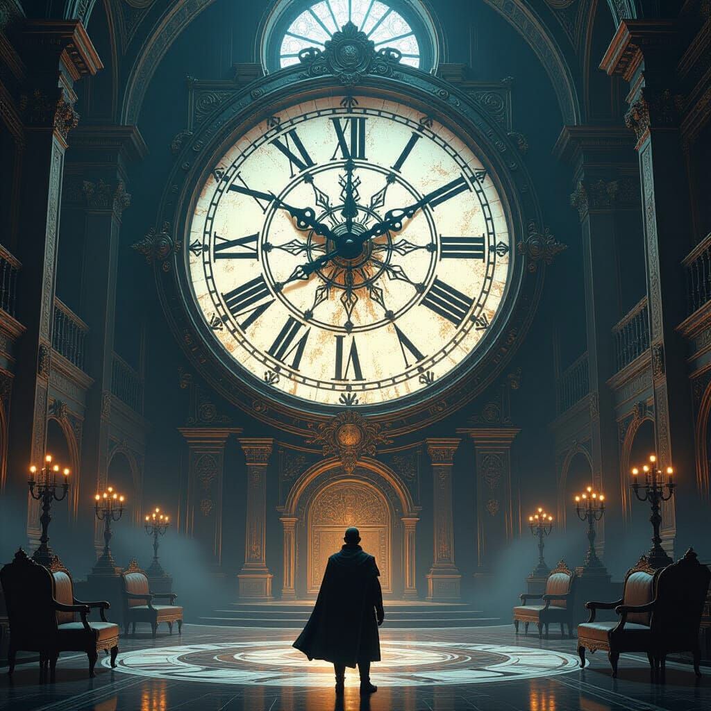 Adventurer and the Mystical Clock in Grand Hall