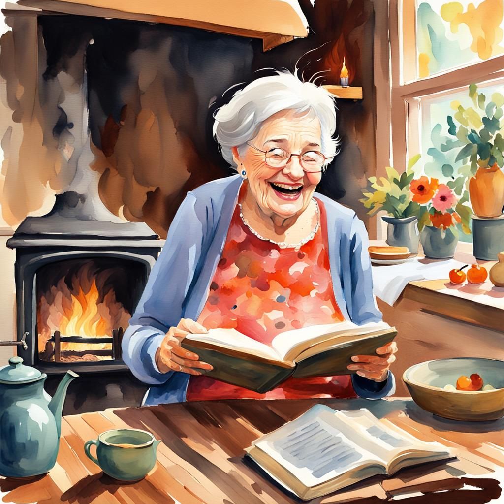 Cozy Farmhouse Kitchen Scene in Watercolor Style