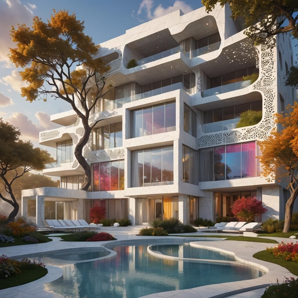 Futuristic Villa with Intricate Lattice Design