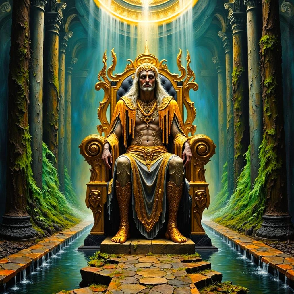 Hades Enthroned in Tartarian City, Dark Oil Painting