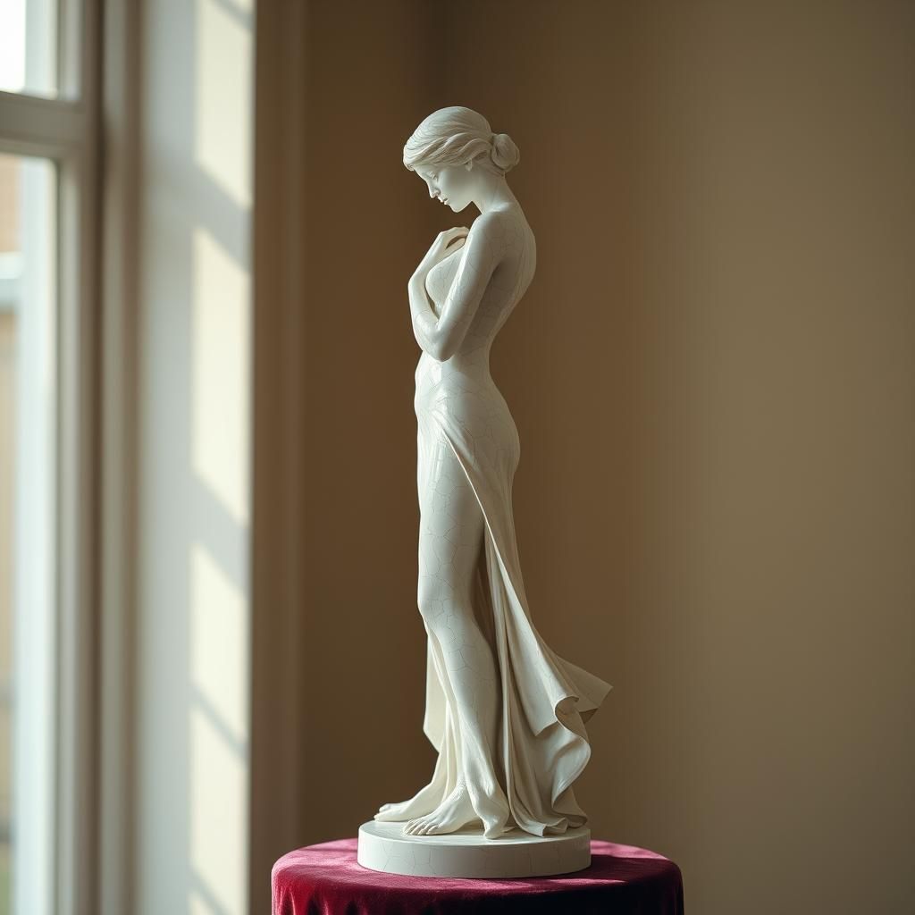 Cracked Porcelain Woman Statue in Natural Light