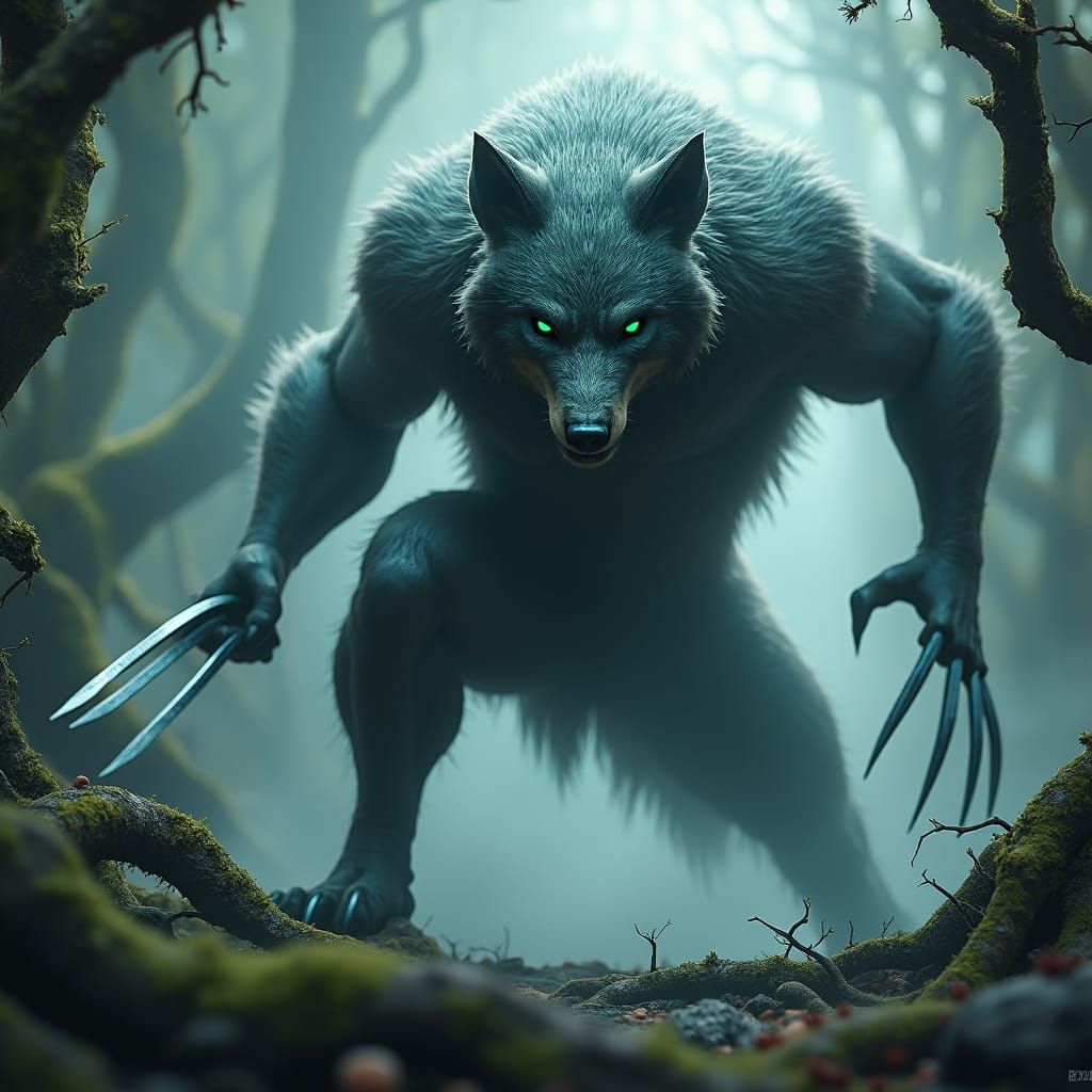 Wolverine Wolf with Razor Claws in Fantasy Forest