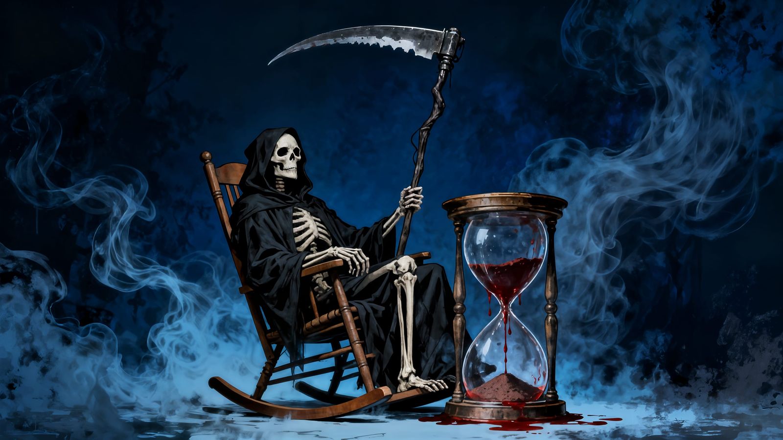 Grim Reaper Rests in Gothic Art Style