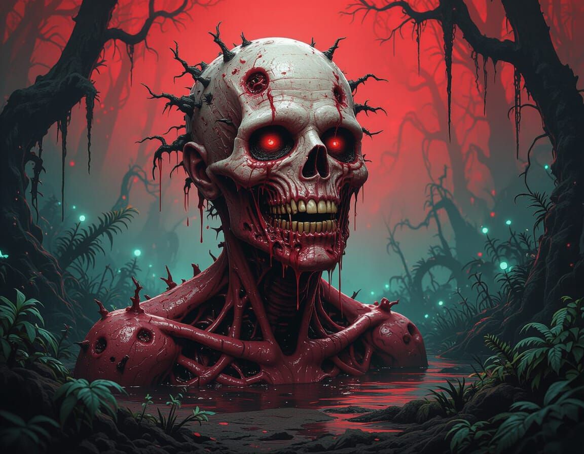 Grotesque Mutated Creature in Dark Biomechanical Style