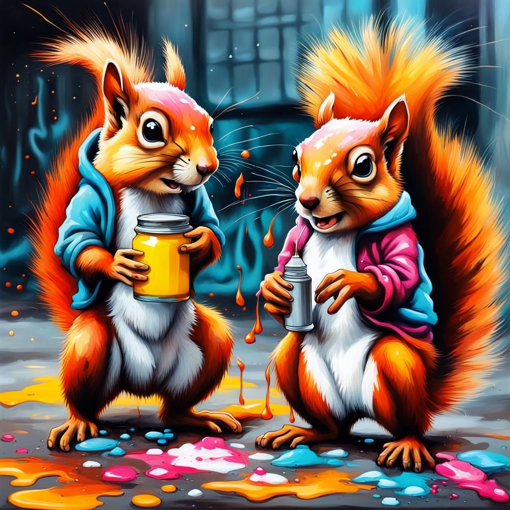 Squirrels Prepare for Winter: Graffiti Street Art