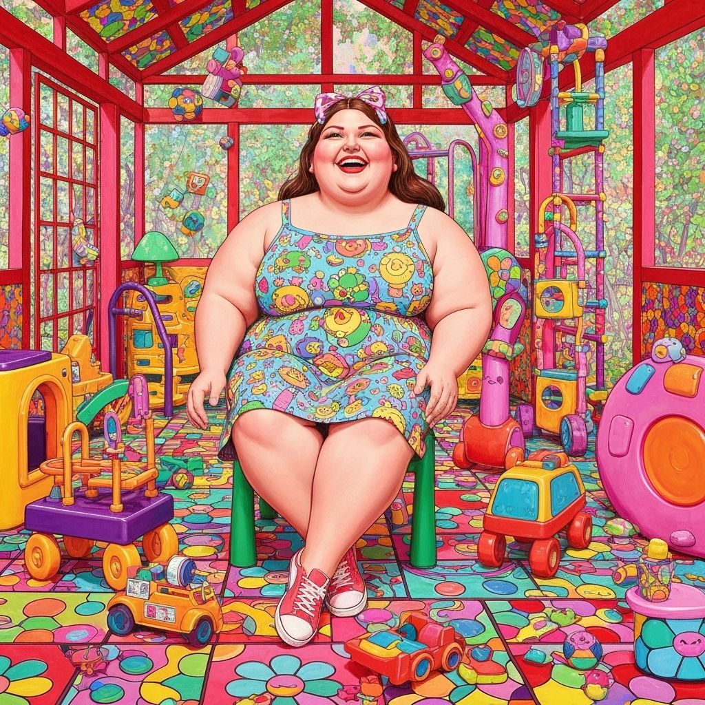 Colorful Playhouse Scene in Murakami-Inspired Style