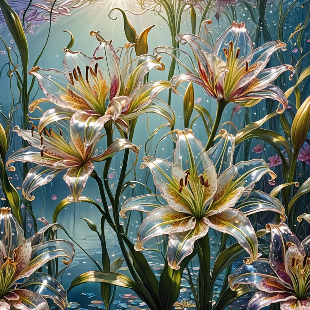 Transparent Glass Lily Dreamscape in Digital Art
