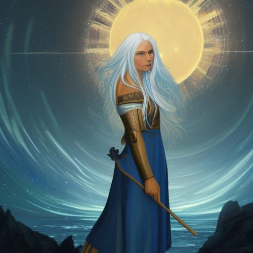 Mystical Water Nymph Under Triadic Starlight