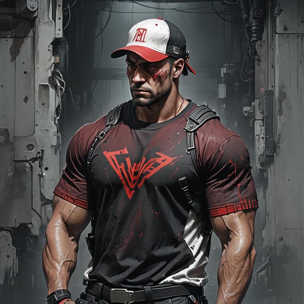 Cyberpunk Mechanic with Cybernetic Hand in Neon Ambiance