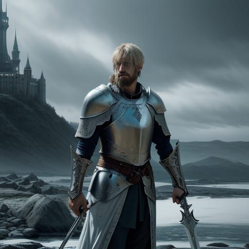 King Arthur with Excalibur in Fantasy Art Style