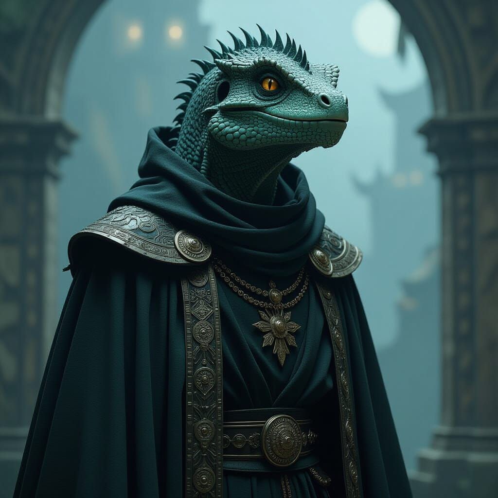 Reptilian Being in Ancient Robes, Giger-Inspired Art