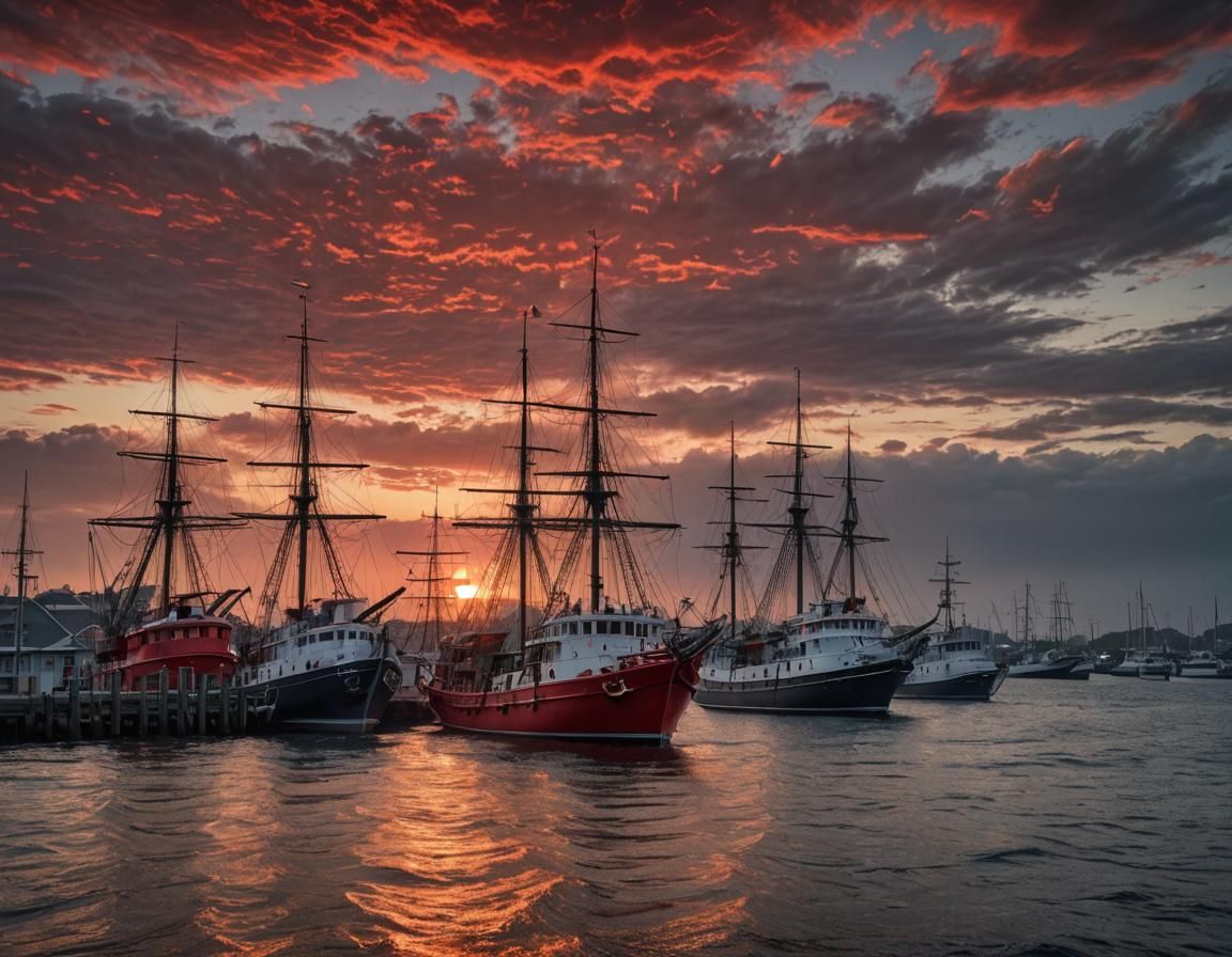 Hyperrealistic Red Sky at Morning, Sailor's Warning