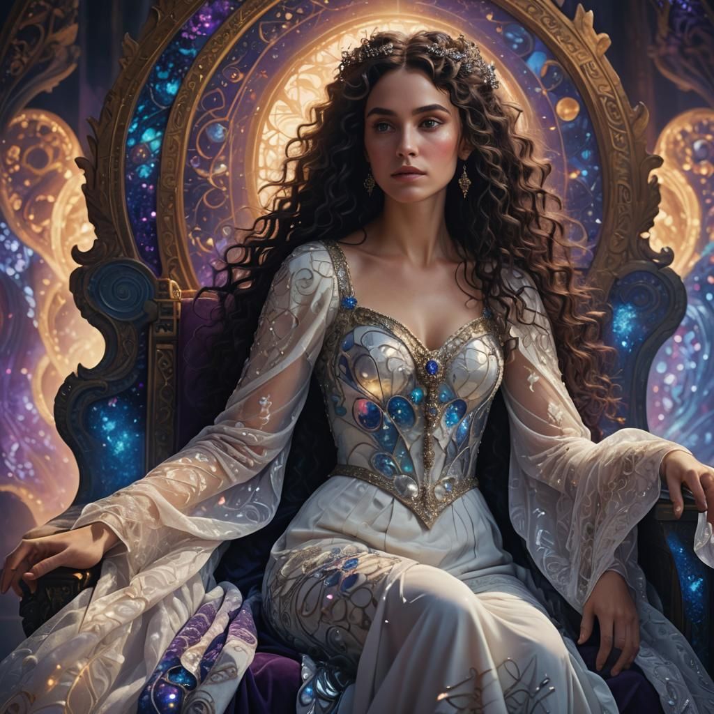 Ethereal Queen on Mystical Throne: Fantasy Concept Art