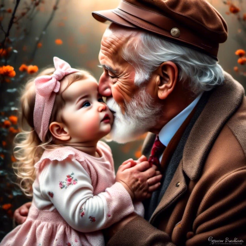 Grandfather's Joy: A Tender Moment in Soft Focus