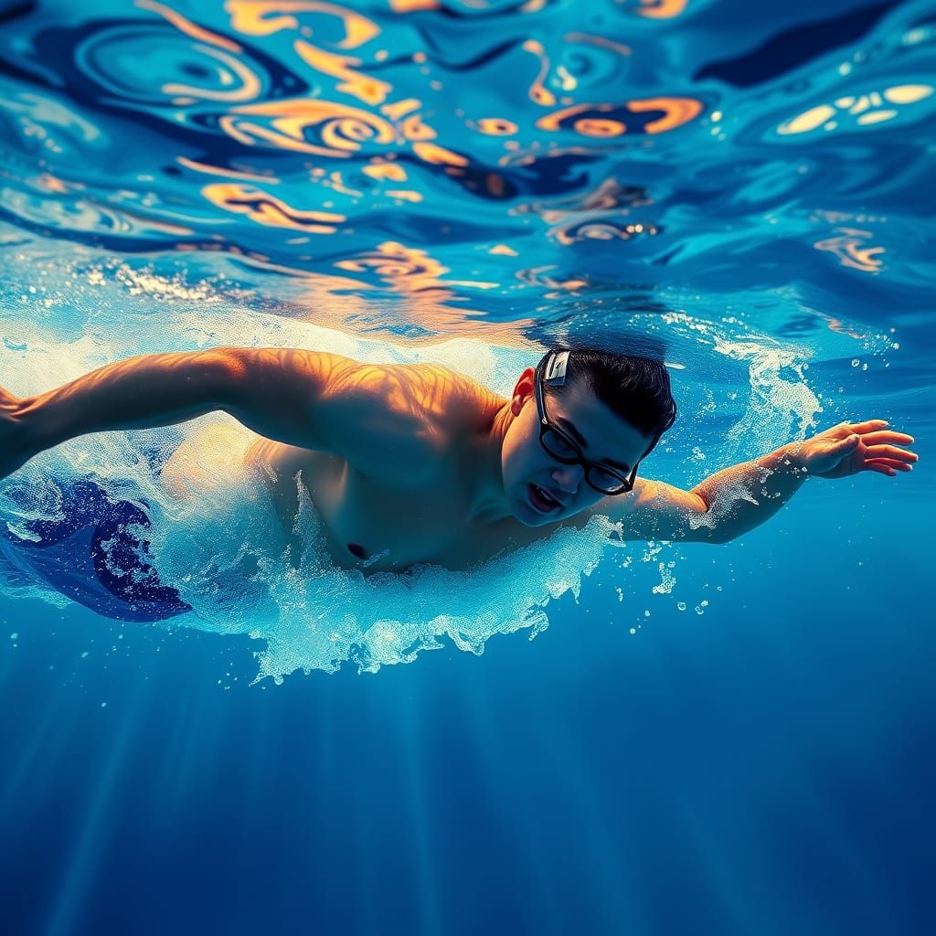 Luminous Pool Scene in David Hockney's Style