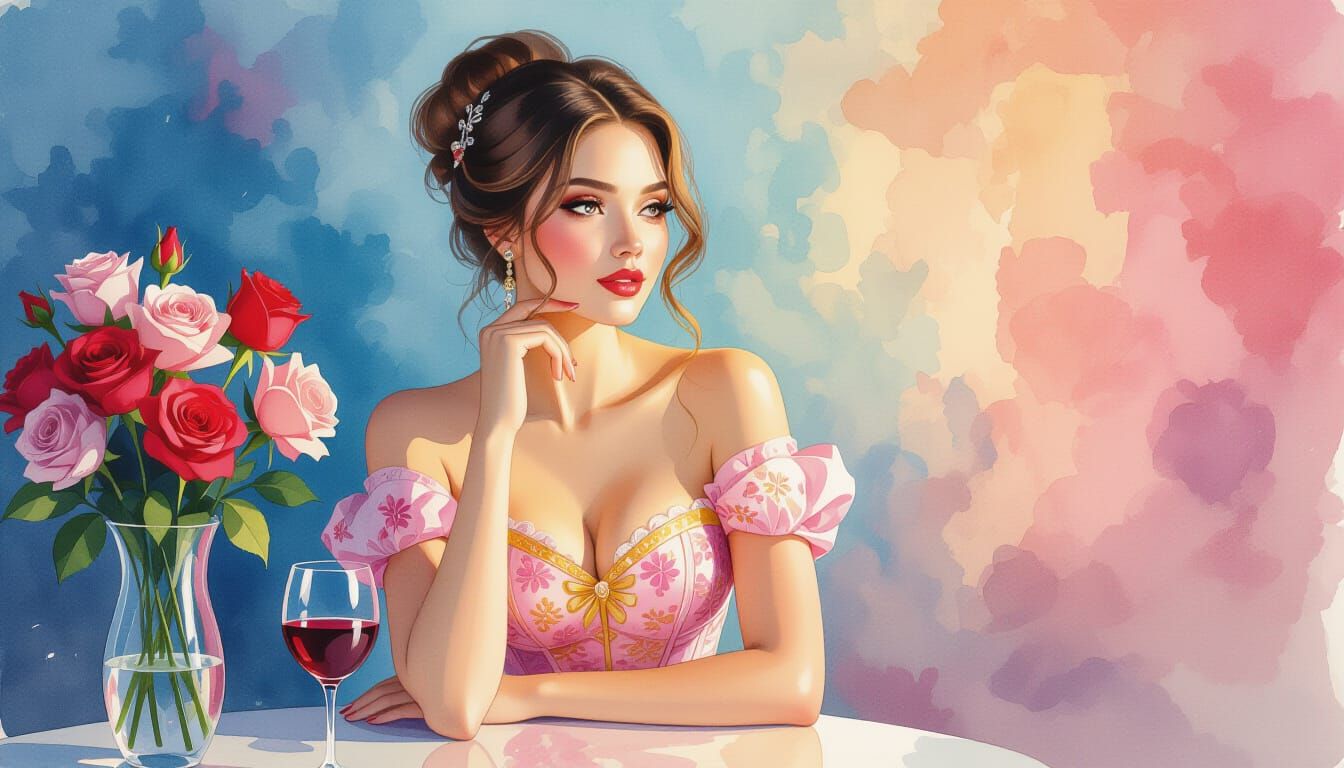 Woman in Floral Dress Meditating with Roses