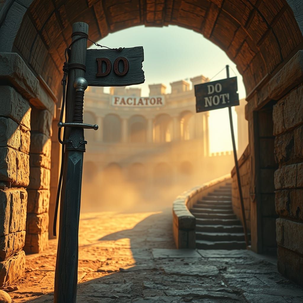 Ancient Gladiator Arena at Sunset in Fantasy Style