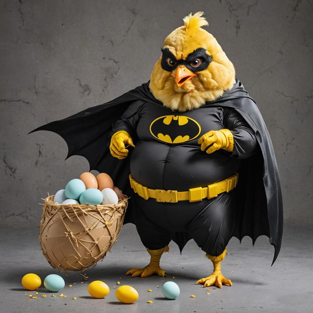 Overweight Chicken Dressed as Batman
