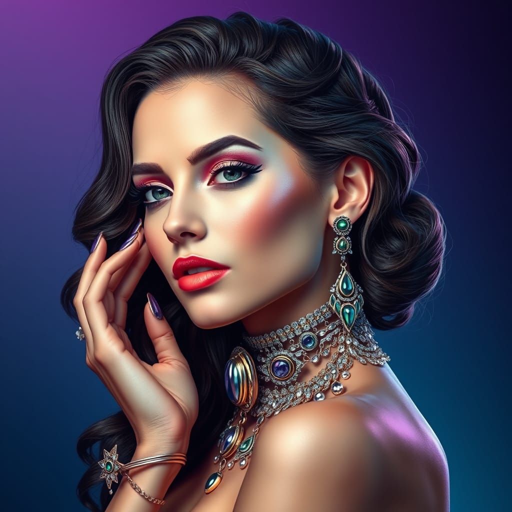 Futuristic Nude Portrait with Intricate Jewelry