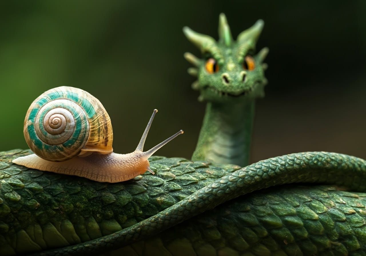 Snail's Curious Climb on Dragon Tail: Fantasy Macro