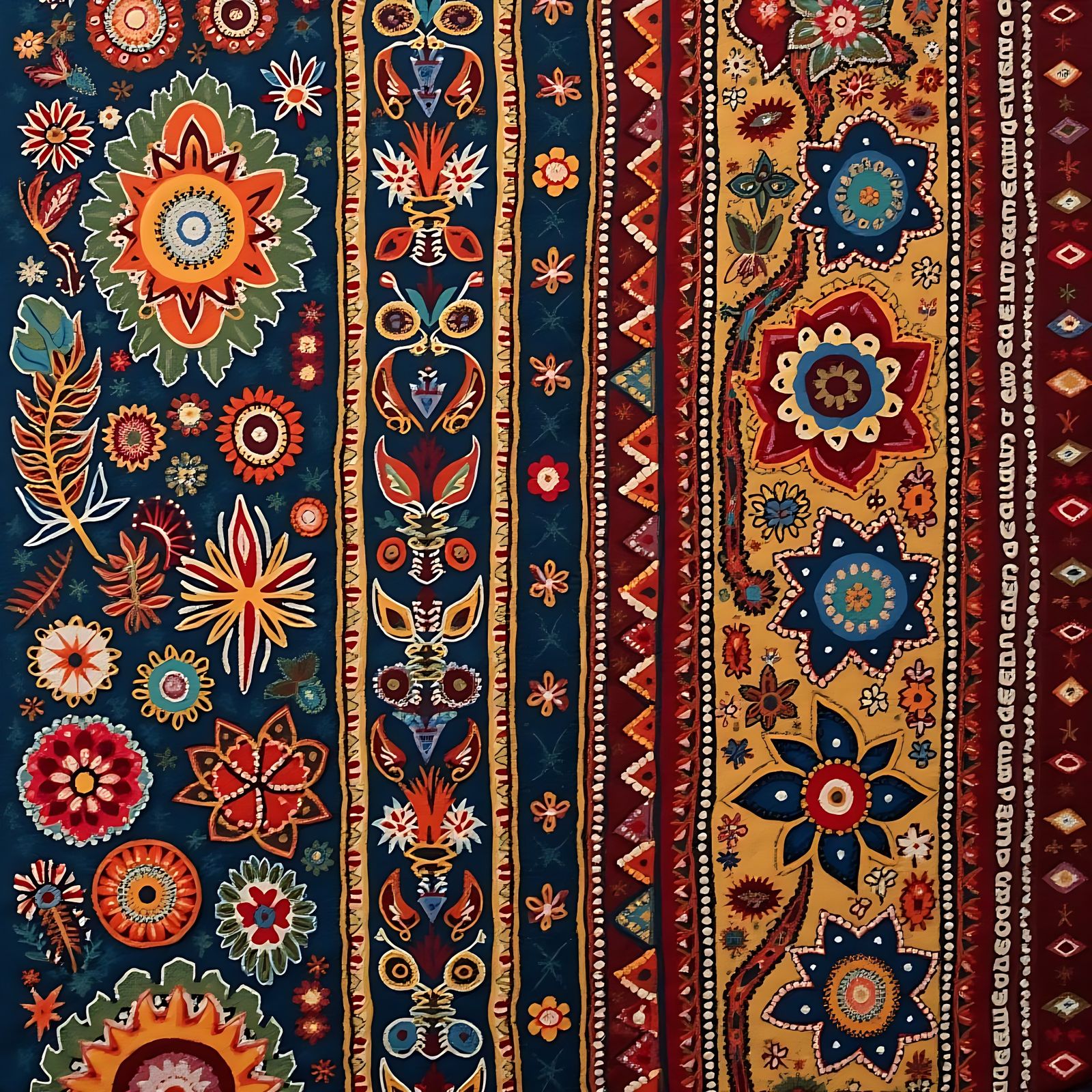 Vibrant Tribal Motifs in Traditional Folk Art Style