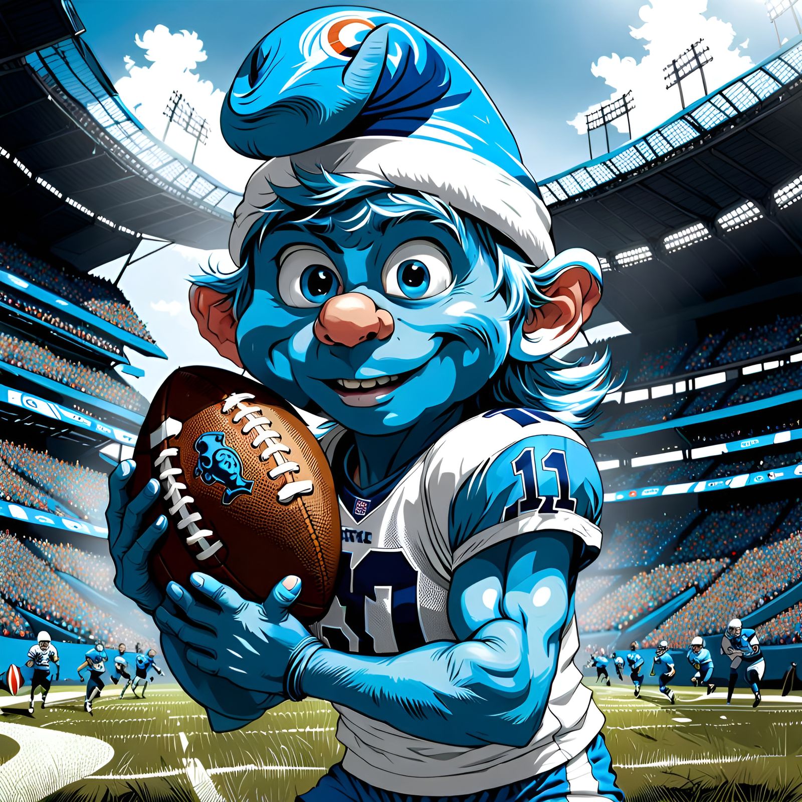 Smurf Plays Football: Digital Art Portrait