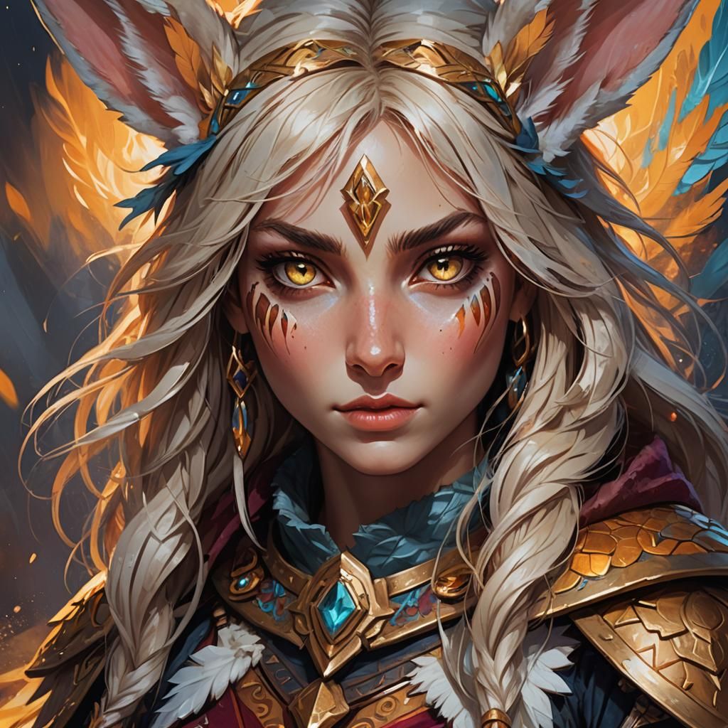 Female Rabbit Barbarian in Oil Painting Style