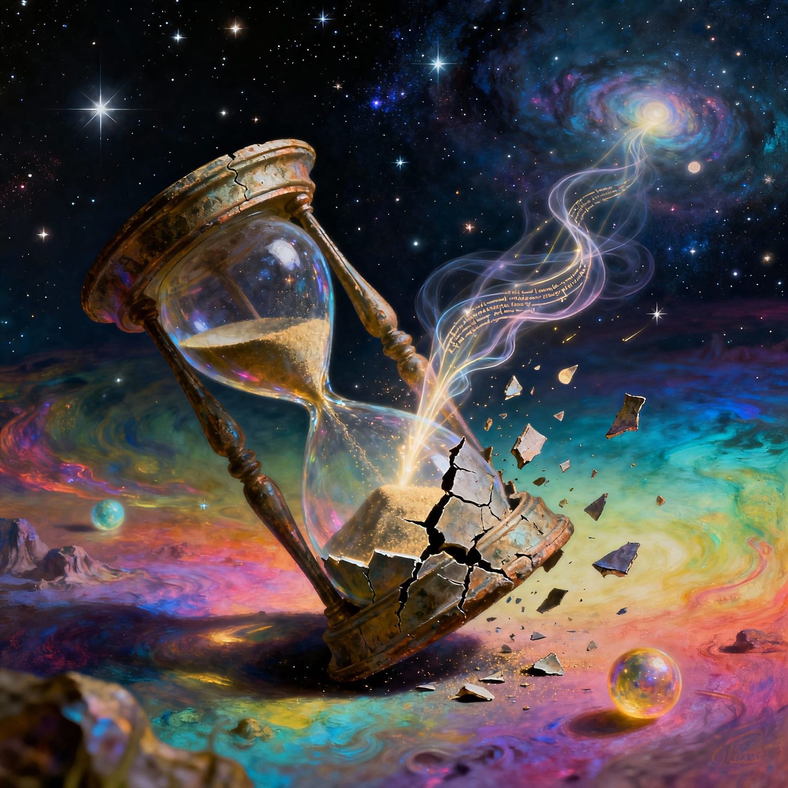 Ethereal Light Beams Flowing From Ancient Hourglass