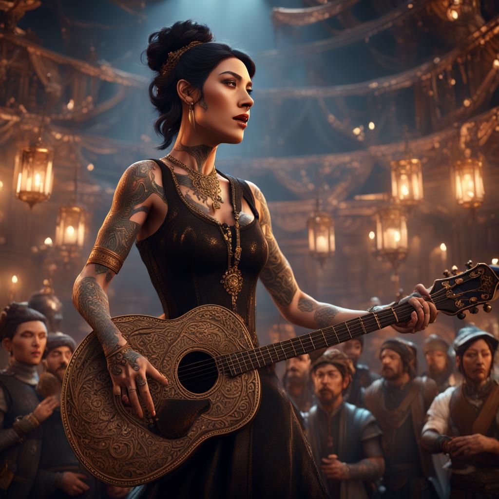 Woman Singing on Stage: Detailed Matte Painting