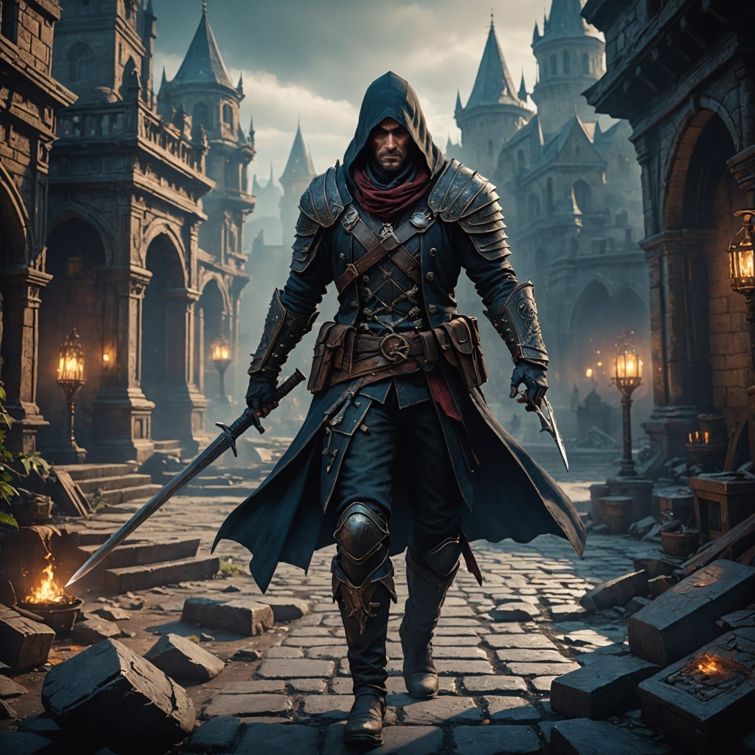 Detailed Matte Painting of a Rogue Assassin