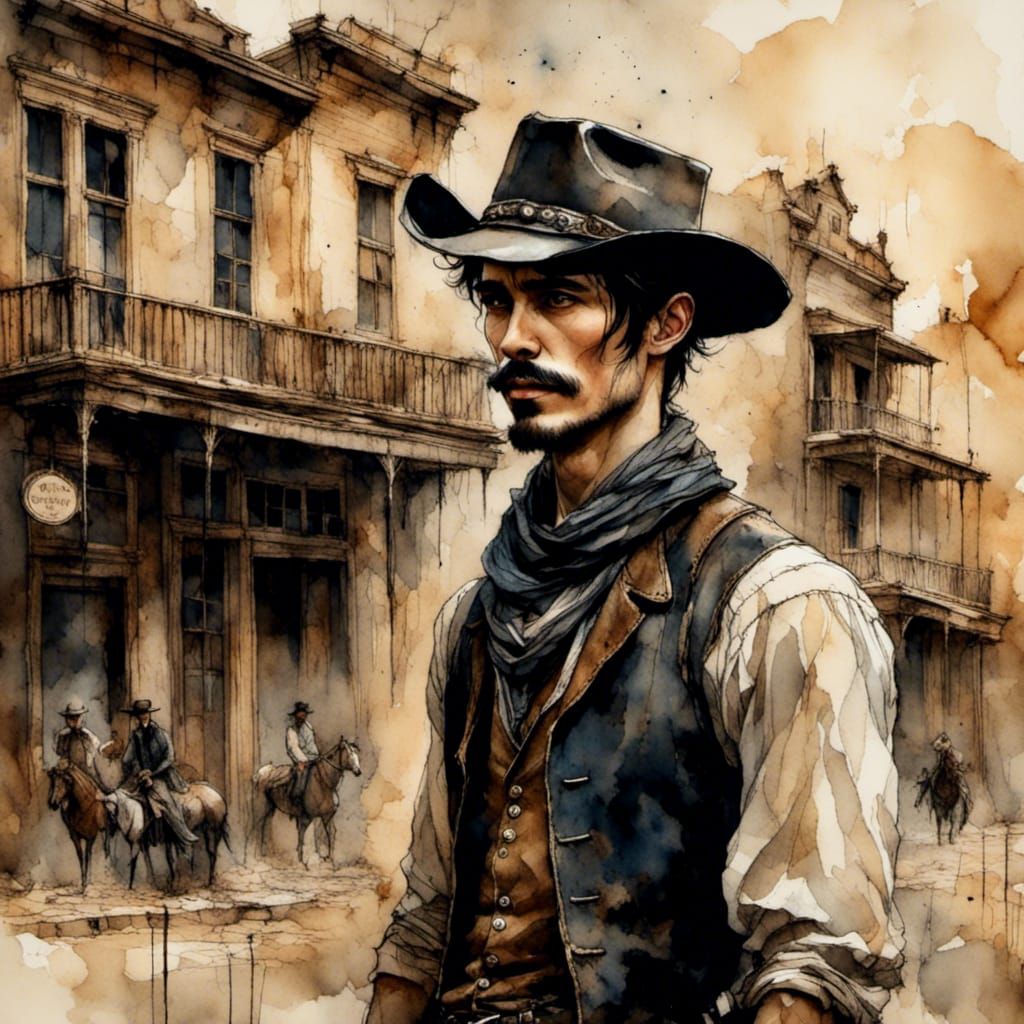 Handsome Cowboy in Wild West Town with Vintage Style