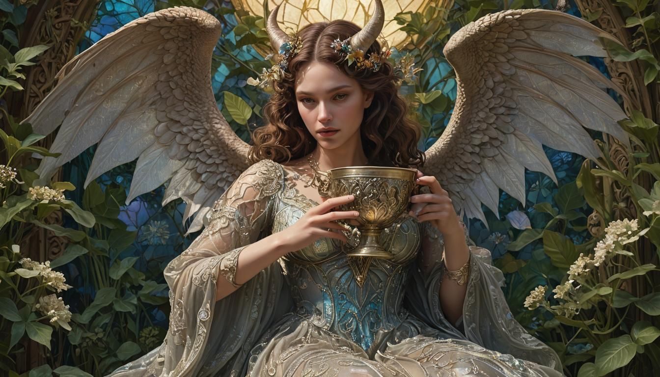 Winged Devil with Chalice in Art Nouveau Style