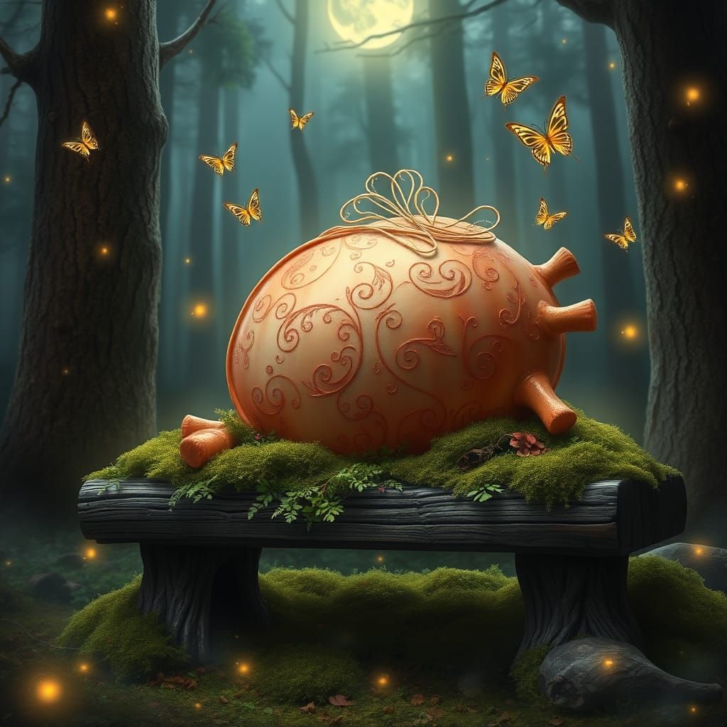 Whimsical Ham in Mystical Forest, Digital Art